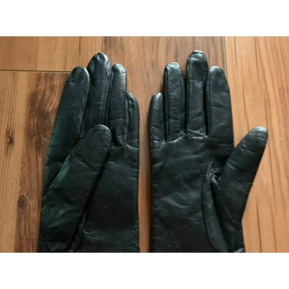 Womens Fownes Black Leather Gloves Small